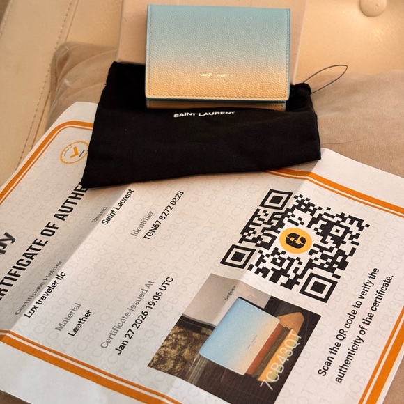 Saint Laurent YSL RARE Blue Ombré Origami Tiny Tri-fold Wallet W/ COA - Picture 13 of 13